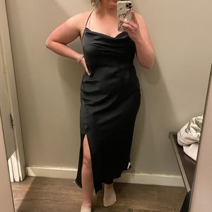Black Satin Midi Dress